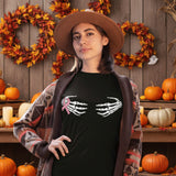 Halloween Funny Groping Skeleton Hands On Boobs Breast Cancer Ribbon Shirt