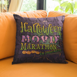 Halloween Throw Pillow Cover/ Halloween Movie Marathon In Progress Purple Orange Marquee Letter Lights On Purple Typography Decor