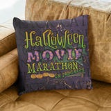 Halloween Throw Pillow Cover/ Halloween Movie Marathon In Progress Purple Orange Marquee Letter Lights On Purple Typography Decor