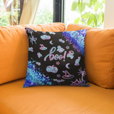 Halloween Pillow Cover/ Boo Glam Blue And Purple Ghosts, Witch Hat, Pumpkins, Moon And Stars