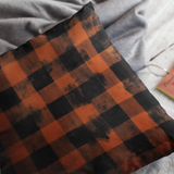 Halloween Pillow Cover/ Black And Orange Spooky Grunge Buffalo Plaid Decor