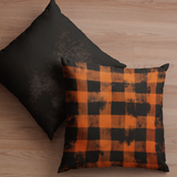 Halloween Pillow Cover/ Black And Orange Spooky Grunge Buffalo Plaid Decor