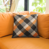 Halloween Pillow Cover/ Black, Orange, Gray And White Grunge Plaid Decor