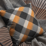 Halloween Pillow Cover/ Black, Orange, Gray And White Grunge Plaid Decor