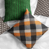 Halloween Pillow Cover/ Black, Orange, Gray And White Grunge Plaid Decor