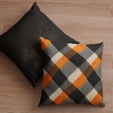Halloween Pillow Cover/ Black, Orange, Gray And White Grunge Plaid Decor
