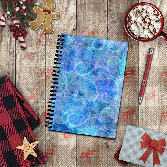 Christmas Journal/ Holiday Blue Winter Filigree Vintage Distressed Grunge Notebook/ Diary Gift