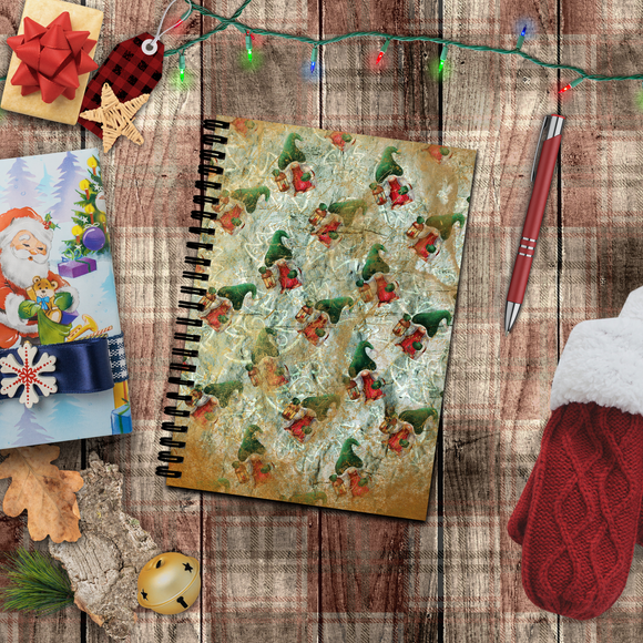 Christmas Journal/ Holiday Gnomes Ephemeral Red And Green Glam Gold Accents Notebook/ Diary Gift