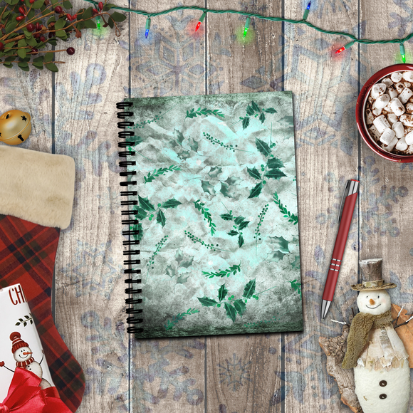 Christmas Journal/ Holiday Vintage Distressed Grunge Green Holly Leaves Notebook/ Diary Gift