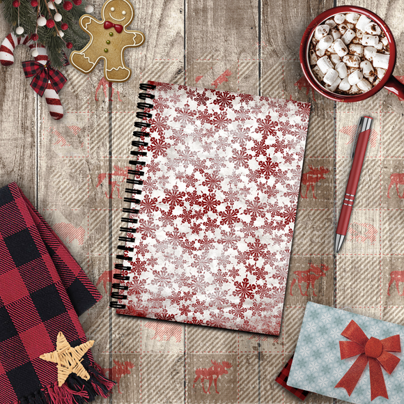 Christmas Journal/ Holiday Vintage Distressed Grunge Red Snowflakes Notebook/ Diary Gift