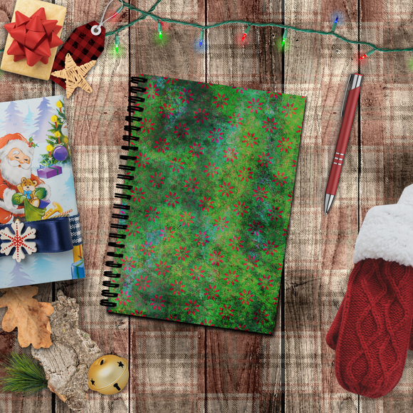 Christmas Journal/ Holiday Vintage Green Grunge Red Floral Petals Notebook/ Diary Gift