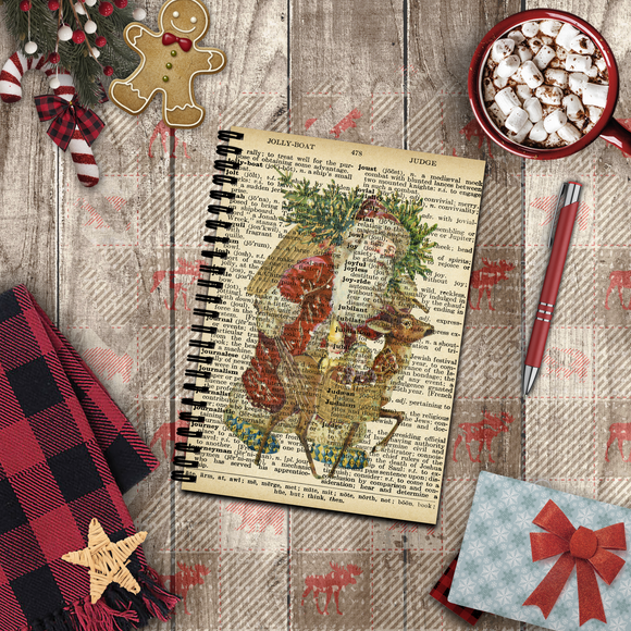 Christmas Journal/ Holiday Vintage Santa Claus Dictionary Page Notebook/ Diary Gift