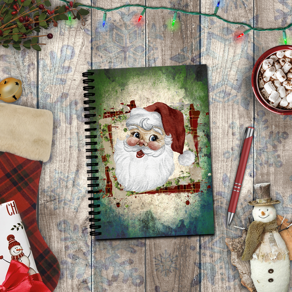 Christmas Journal/ Holiday Vintage Santa Plaid Holly Frame Notebook/ Diary Gift