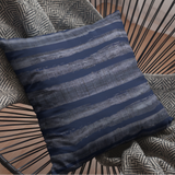 Indigo Blue Stripes Nautical Beach Theme Linen Texture Watercolor Design, Coastal Home Decor Pillow Cover