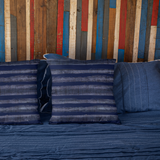 Indigo Blue Stripes Nautical Beach Theme Linen Texture Watercolor Design, Coastal Home Decor Pillow Cover