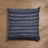 Indigo Blue Stripes Nautical Beach Theme Linen Texture Watercolor Design, Coastal Home Decor Pillow Cover