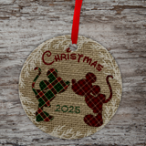 Disney Christmas Ornament/ Plaid Mickey And Minnie Mouse Burlap Holiday Ceramic Ornament/ 2025 Disney Merry Christmas Gift Tag