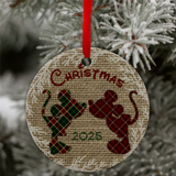 Disney Christmas Ornament/ Plaid Mickey And Minnie Mouse Burlap Holiday Ceramic Ornament/ 2025 Disney Merry Christmas Gift Tag