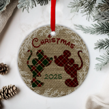 Disney Christmas Ornament/ Plaid Mickey And Minnie Mouse Burlap Holiday Ceramic Ornament/ 2025 Disney Merry Christmas Gift Tag