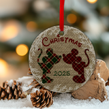 Disney Christmas Ornament/ Plaid Mickey And Minnie Mouse Burlap Holiday Ceramic Ornament/ 2025 Disney Merry Christmas Gift Tag