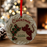 Disney Christmas Ornament/ Plaid Mickey And Minnie Mouse Burlap Holiday Ceramic Ornament/ 2025 Disney Merry Christmas Gift Tag