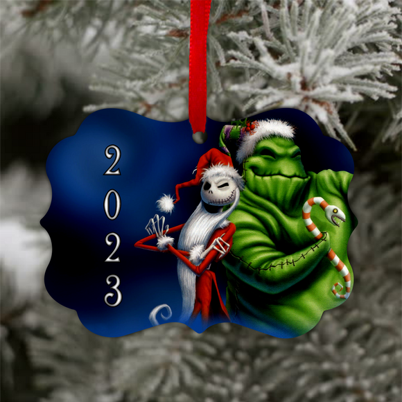 Nightmare Before Christmas Ornament/ Disney Oogie Boogie And Jack Skellington Holiday Ornament/ 2023 Christmas Gift Tag