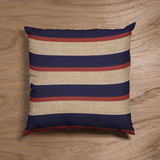 Nautical Navy Blue & Red Stripes, Sailing Theme, Sandy Beige Linen Texture, Coastal Home Decor, Pillow Cover