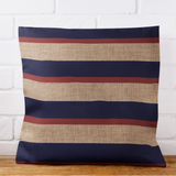 Nautical Navy Blue & Red Stripes, Sailing Theme, Sandy Beige Linen Texture, Coastal Home Decor, Pillow Cover