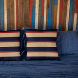 Nautical Navy Blue & Red Stripes, Sailing Theme, Sandy Beige Linen Texture, Coastal Home Decor, Pillow Cover