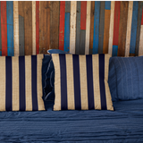 Nautical Navy Blue Stripes Pillow Cover, Sailing Theme, Sandy Beige Linen Texture, Coastal Home Decor