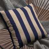 Nautical Navy Blue Stripes Pillow Cover, Sailing Theme, Sandy Beige Linen Texture, Coastal Home Decor