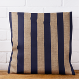 Nautical Navy Blue Stripes Pillow Cover, Sailing Theme, Sandy Beige Linen Texture, Coastal Home Decor