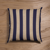 Nautical Navy Blue Stripes Pillow Cover, Sailing Theme, Sandy Beige Linen Texture, Coastal Home Decor