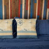 Nautical Old World Map With Blue Stripes Sailing Boating Theme, Sandy Weathered Texture Pillow Cover