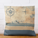 Nautical Old World Map With Blue Stripes Sailing Boating Theme, Sandy Weathered Texture Pillow Cover