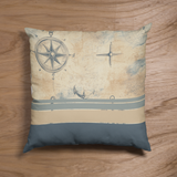 Nautical Old World Map With Blue Stripes Sailing Boating Theme, Sandy Weathered Texture Pillow Cover
