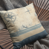 Nautical Old World Map With Blue Stripes Sailing Boating Theme, Sandy Weathered Texture Pillow Cover