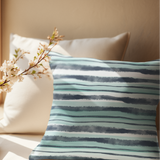 Beach Abstract Watercolor Navy Blue And Aqua Blue Stripes, Coastal Summer Pillow Cover