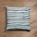 Beach Abstract Watercolor Navy Blue And Aqua Blue Stripes, Coastal Summer Pillow Cover