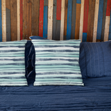 Beach Abstract Watercolor Navy Blue And Aqua Blue Stripes, Coastal Summer Pillow Cover