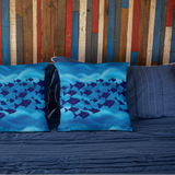 Navy School of Fish Ocean Theme Soft Waves Gift for Ocean Lover, Coastal Decor Pillow Cover