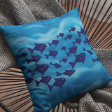 Navy School of Fish Ocean Theme Soft Waves Gift for Ocean Lover, Coastal Decor Pillow Cover