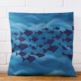 Navy School of Fish Ocean Theme Soft Waves Gift for Ocean Lover, Coastal Decor Pillow Cover