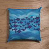 Navy School of Fish Ocean Theme Soft Waves Gift for Ocean Lover, Coastal Decor Pillow Cover