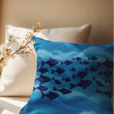 Navy School of Fish Ocean Theme Soft Waves Gift for Ocean Lover, Coastal Decor Pillow Cover