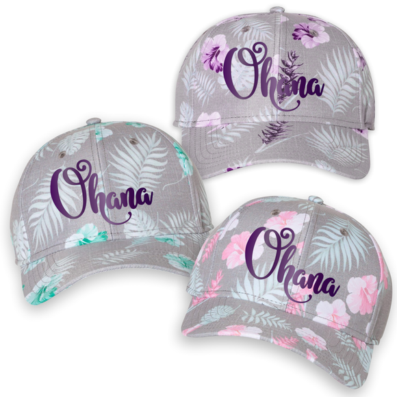 Ohana Hat/ Tropical Polynesian Hibiscus Fern Adjustable Cap