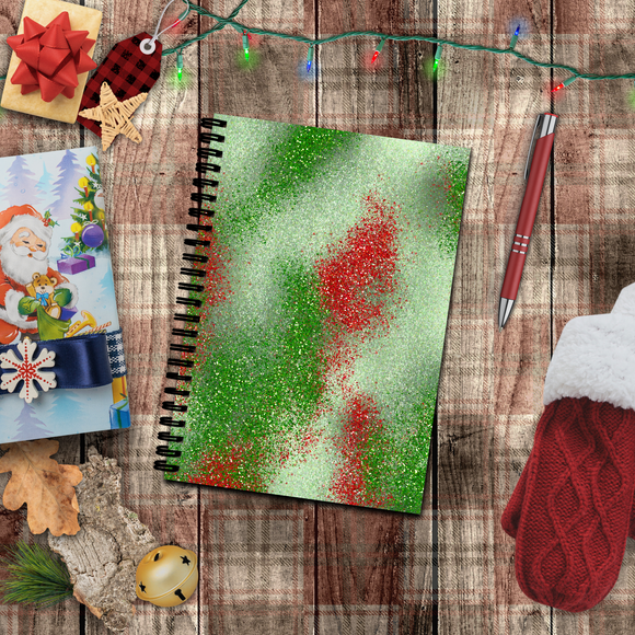 Christmas Journal/ Red Green Marbled Glitter Imaged Notebook/ Diary Gift