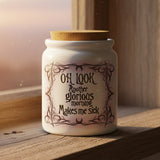 Hocus Pocus Quote Coffee Sugar Jar/ Funny Glorious Morning Ceramic Candy/ Sugar/ Spice/ Halloween Décor Apothecary Jar With Cork Lid Kitchen
