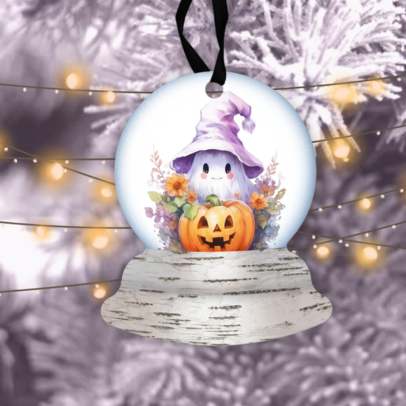 Halloween Snow Globe Ornaments/ Cute Ghost With Hat Jack OLantern Pumpkin Tree Ornament