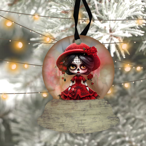 Halloween Day Of The Dead Snow Globe Ornaments/ Red Dia De Los Muertos Sugar Skull Tree Ornament